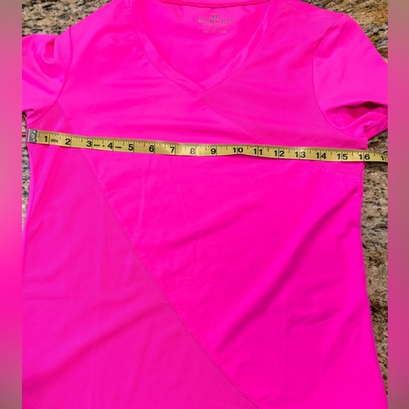 Eleven by Venus Williams Women's Wavy Mesh Inset Short Sleeve Fuschia Shirt Sz S - Picture 6 of 7